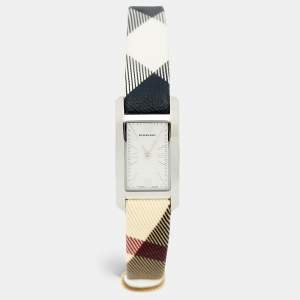 مملوكة مسبقًا Burberry The Pioneer BU1062 Silver Stainless Steel Leather Women's Wristwatch 19.80 mm