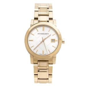 Pre Owned Burberry Silver Gold Tone Stainless Steel BU9103 Women's Wristwatch 34 mm