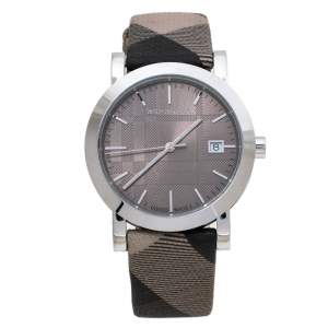 Pre Owned Burberry Grey Stainless Steel Heritage BU1774 Unisex Wristwatch 38 mm