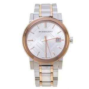 Pre Owned Burberry Silver Two-Tone Stainless Steel BU9105 Women's Wristwatch 34 mm