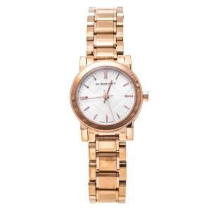 Pre Owned Burberry Silver Rose Gold Tone Stainless Steel BU9204 Women's Wristwatch 26.50 mm