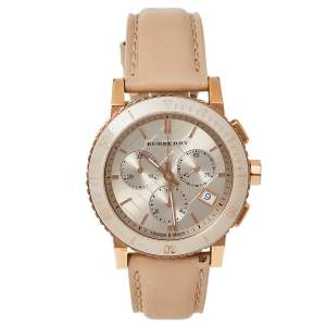Burberry Beige Rose Gold Plated Stainless Steel Leather BU9704 Unisex Wristwatch 38 mm