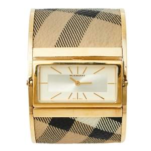 Burberry Gold Plated Stainless Steel Canvas Reversible Check BU4934 Women's Wristwatch 36 mm x 19 mm