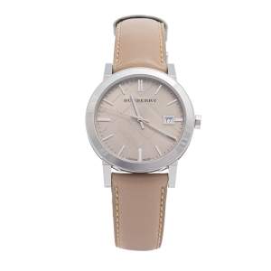 Burberry Beige Stainless Steel Leather Check BU9010 Unisex Wristwatch 38 mm