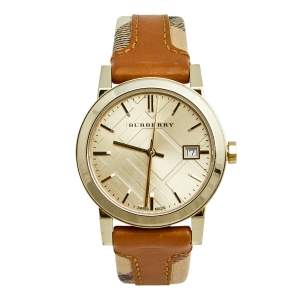 Burberry Champagne Yellow Gold Plated Stainless Steel Leather The City BU9133 Women's Wristwatch 35 mm