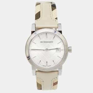 Burberry Silver Stainless Steel Leather The City BU9132 Women's Wristwatch 34 mm