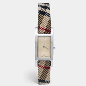 Burberry Champagne Stainless Steel Fabric Heritage BU1015 Women's Wristwatch 18 mm