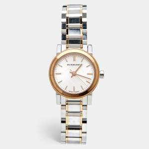 Pre Owned Burberry Silver Two-Tone Stainless Steel BU9205 Women's Wristwatch 26 mm