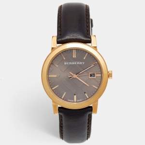 Burberry Grey Gold Plated Stainless Steel Leather The City BU9013 Unisex Watch 38 mm