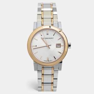 Burberry Silver White Two Tone Stainless Steel BU9105 Women's Wristwatch 34 mm