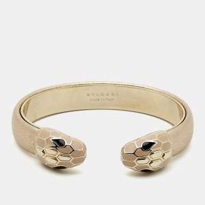 Pre Owned Bvlgari Serpenti Forever Enamel Leather Gold Tone Bracelet
