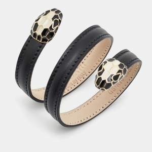 مملوكة مسبقًا Bvlgari Serpenti Enamel Leather Gold Tone Wrap Bracelet