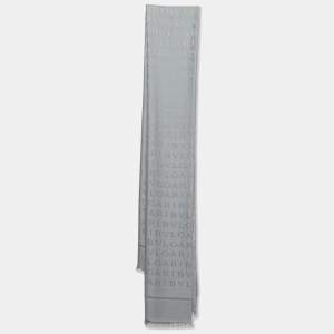 Bvlgari Grey Lettere Maxi Logomania Silk & Wool Stole 
