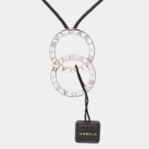 Bvlgari Fortuna Grande Sterling Silver Pendant Black Cord Necklace