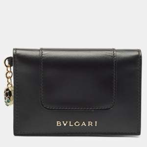 Bvlgari Black Leather Serpenti Forever Bifold Card Case