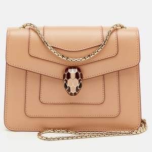 Pre Owned حقيبة كتف بلغاري سيربينتي فوريفر صغيرة جلد بيج