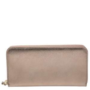 Bvlgari Metallic Bronze Leather Zip Around Wallet