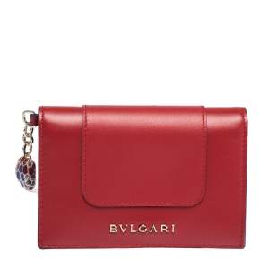 Bvlgari Red Leather Serpenti Forever Bifold Card Holder