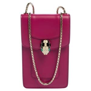 Bvlgari Fuchsia Leather Serpenti Forever Vertical Chain Pochette