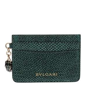 Bvlgari Metallic Green Karung Serpenti Forever Card Holder 