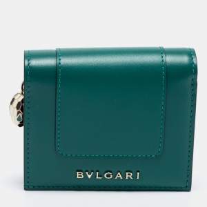 Bvlgari Green Leather Serpenti Forever Trifold Wallet