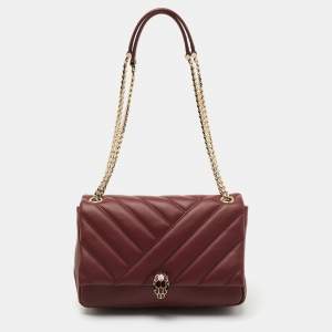 Bvlgari Maroon Leather Serpenti Cabochon Shoulder Bag