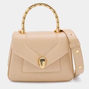Bvlgari Beige Leather Serpenti Reverse Top Handle Bag