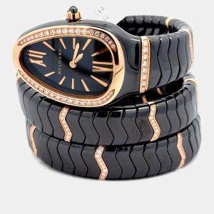 Pre Owned Bulgari Serpenti Spiga 103199 Quartz Black Ceramic Women’s Wristwatch 35 mm