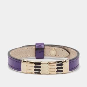 Bvlgari Scaglie Enamel Purple Leather Gold Plated Bracelet