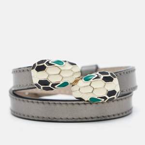 Bvlgari  Serpenti Forever Enamel Double Coiled Leather Gold Plated Bracelet