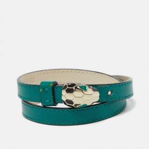 Bvlgari Serpenti Forever Enamel Leather Gold Tone Wrap Bracelet