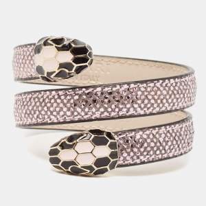 Bvlgari Serpenti Forever Leather Enamel Gold Tone Coiled Bracelet