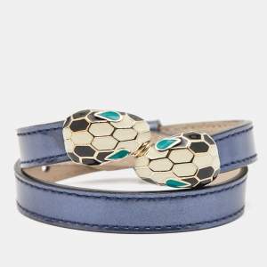 Bvlgari Serpenti Forever Enamel Double Coiled Leather Gold Tone Bracelet