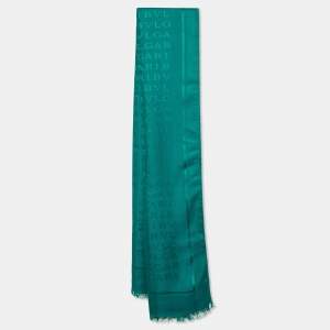 Bvlgari Green Logomania Stole Silk/Wool Shawl