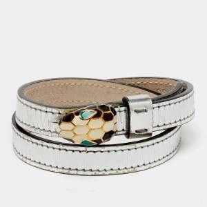 Bvlgari Serpenti Forever Enamel Silver Double Coiled Leather Gold Tone Bracelet