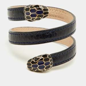 Bvlgari Serpenti Forever Navy Blue Python Leather Enamel Double Coiled Bracelet