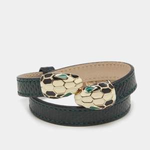 Bvlgari Serpenti Snakeskin Leather Enamel Gold Tone Wrap Bracelet