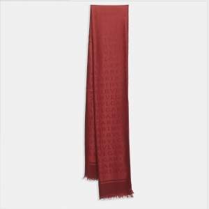 Pre Owned Bvlgari Ruby Red Silk Lettere Maxi Logomania Stole