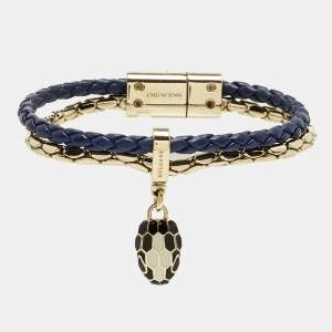 Pre Owned Bvlgari Serpenti Forever Leather Enamel Gold Tone Bracelet