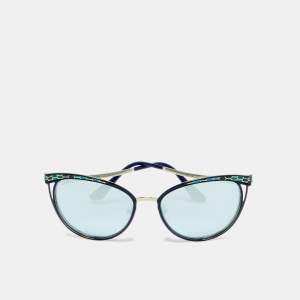 Pre Owned Bvlgari Blue Mirrored 6083 Serpenti Cat Eye Sunglasses