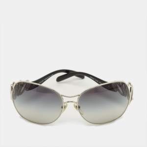 Pre Owned Bvlgari Black/Silver Tone Gradient 6028 B Oversized Sunglasses