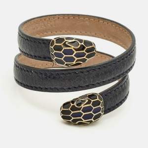 Pre Owned Bvlgari Serpenti Forever Navy Blue Leather Multi-Coiled Cleopatra Bracelet