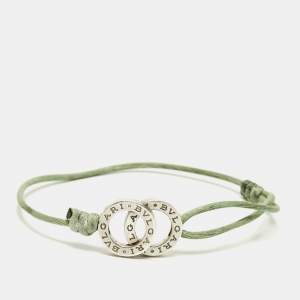 مملوكة مسبقًا Bvlgari Fortuna Interlocking Circles Sterling Silver Green Cord Bracelet