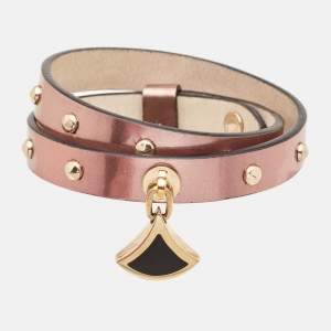 مملوكة مسبقًا Bvlgari Divas' Dream Metallic Studded Leather Double Wrap Bracelet