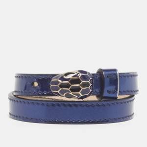 Pre Owned Bvlgari Serpenti Forever Blue Patent Leather Enamel Gold Tone Double Wrap Bracelet