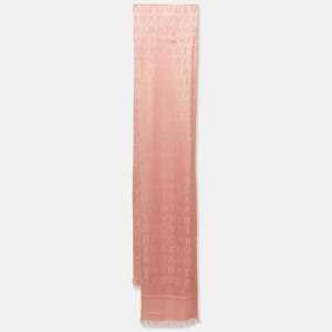 Pre Owned Bvlgari Pink Logomania Wool and Silk Jacquard Scarf