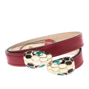 Pre Owned Bvlgari Dark Red Serpenti Forever Double Tour Leather Bracelet