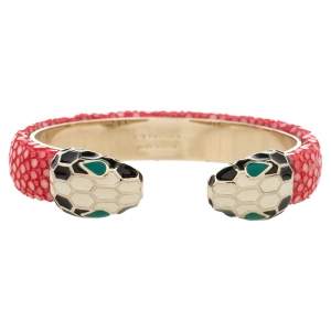 Bvlgari Serpenti Forever Pink Galuchat Leather Open Cuff Bracelet