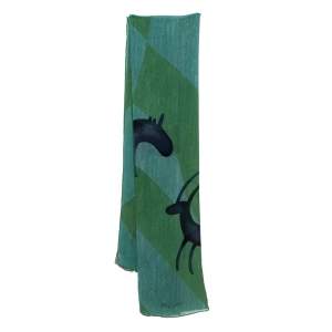 Bvlgari x Davide Pizzigone Green Animal Print Silk Scarf