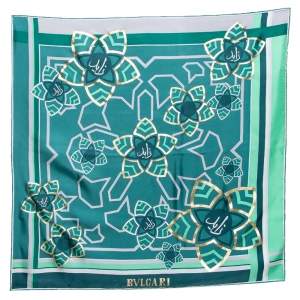 Bvlgari Green Arabic Calligraphy Print Silk Square Scarf